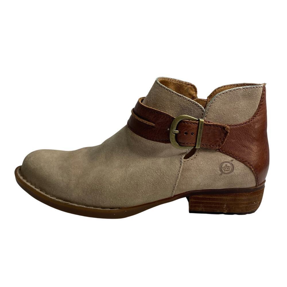 Womens Born Kati Ankle Bootie Beige Brown Leather Comfort Country Western Size 8